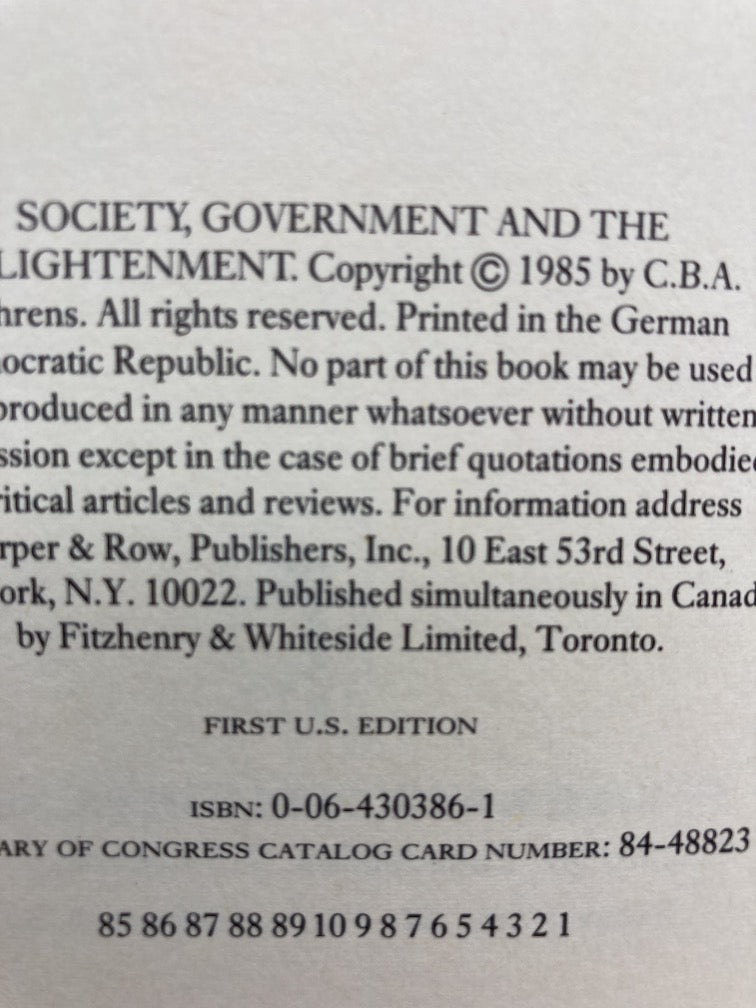 Society, Government and the Enlightenment