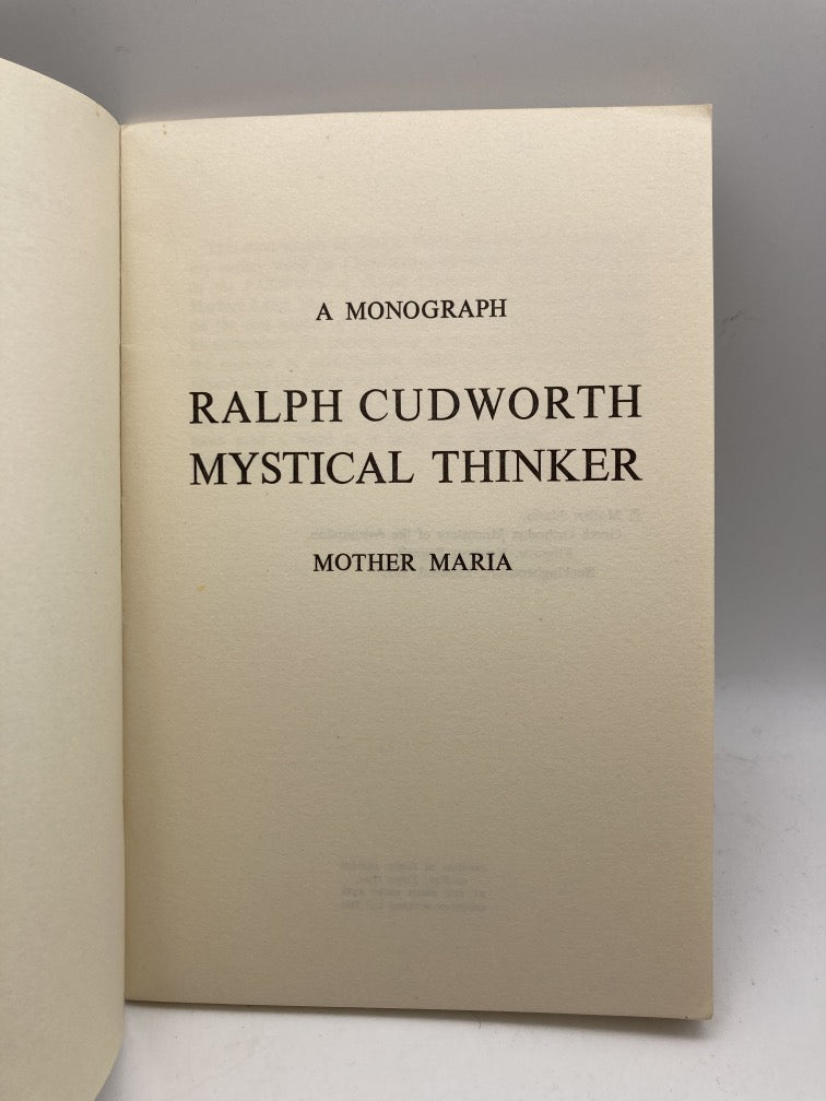 A Monograph: Ralph Cudworth, Mystical Thinker