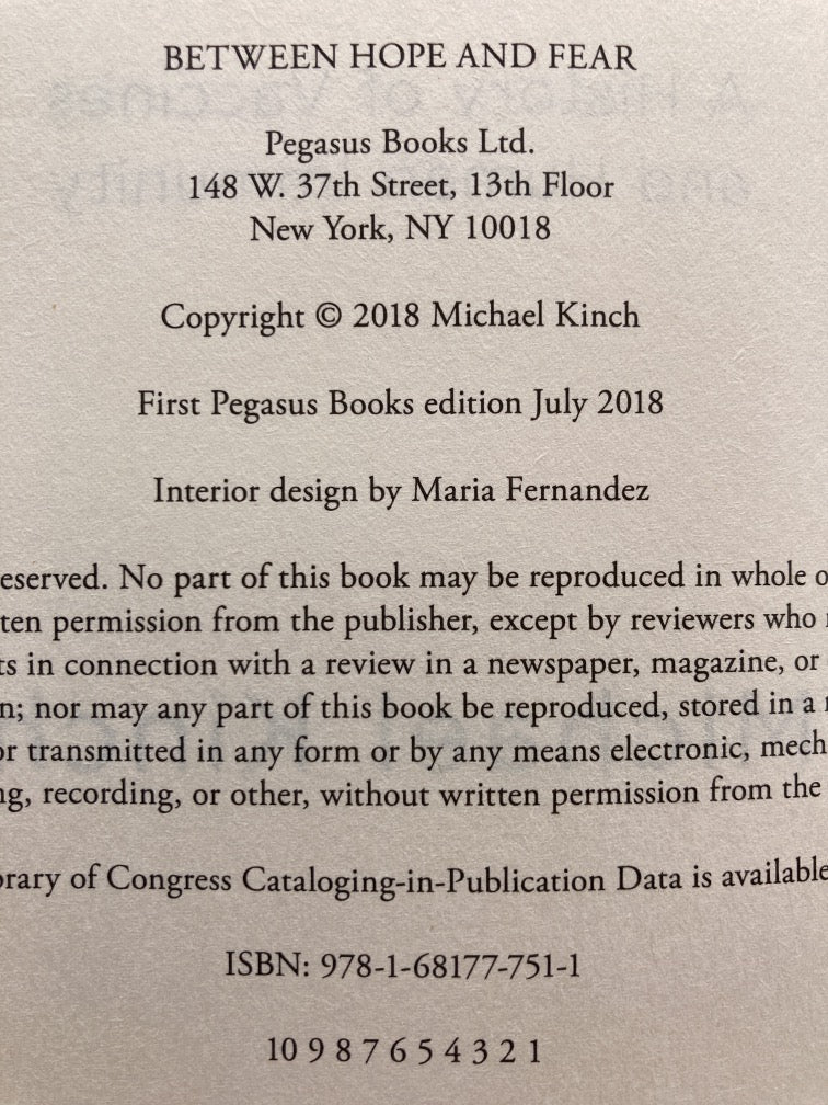 Between Hope and Fear: A History of Vaccines and Human Immunity