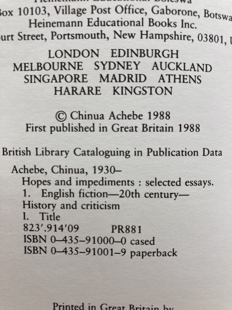 Chinua Achebe: Hopes and Impediments