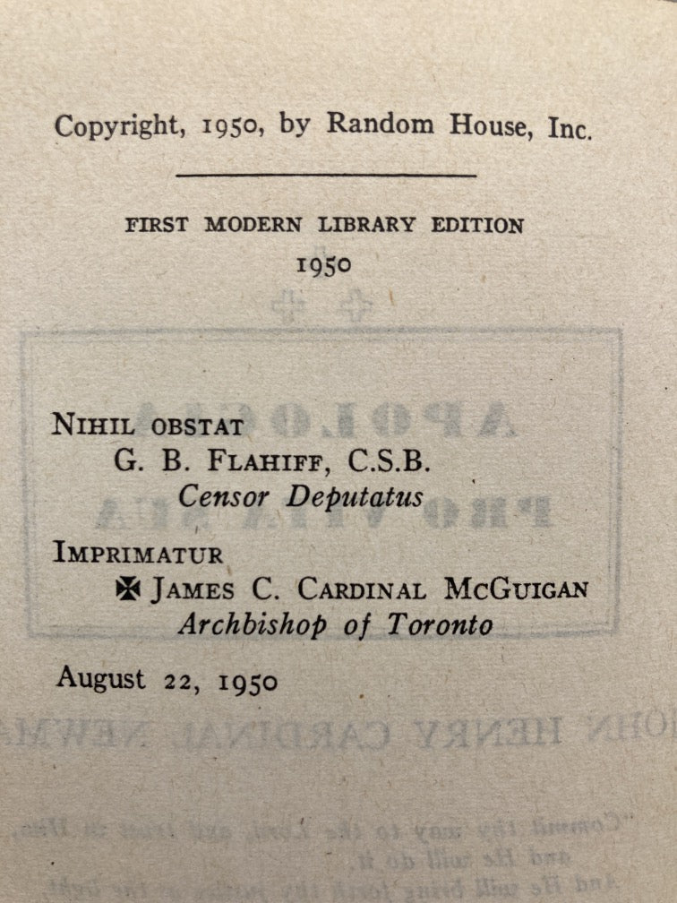 Apologia Pro Vita Sua (Modern Library 113)