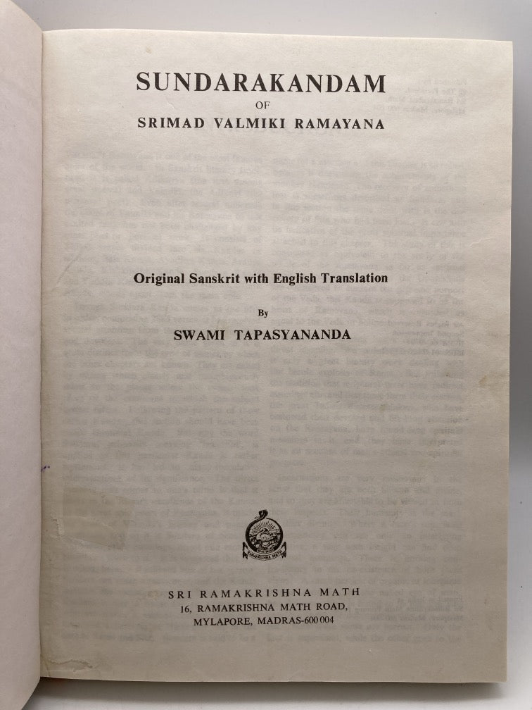 Sundara Kandam of Srimad Valmiki Ramayana