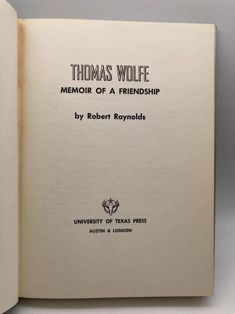 Thomas Wolfe: Memoir of a Friendship