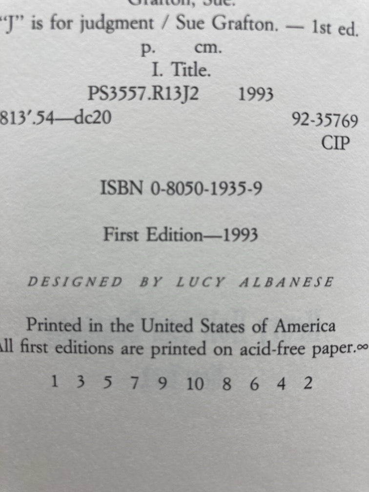 "J" is for Judgment (Signed First Edition)