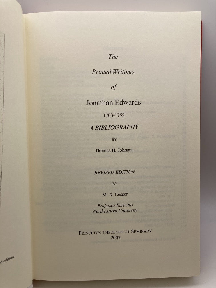 The Printed Writings of Jonathan Edwards 1703-1758: A Bibliography