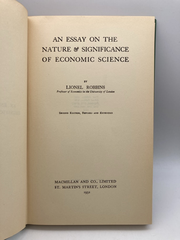 An Essay on the Nature and Significance of Economic Science
