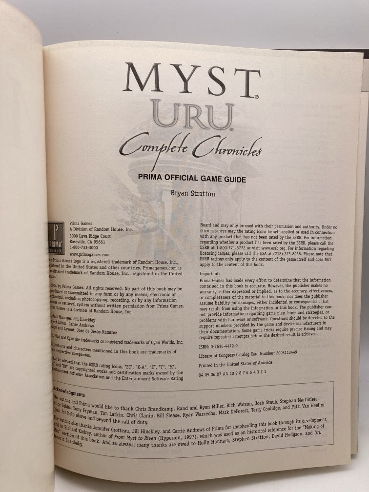 Myst Uru Complete Chronicles: Prima Official Game Guide