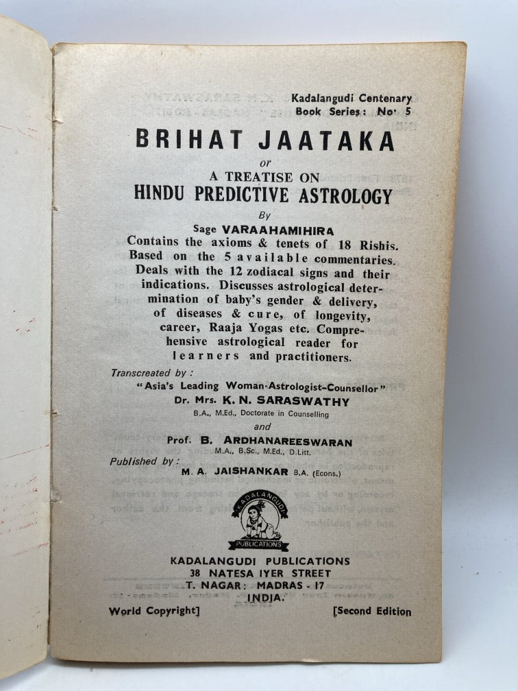 Brihat Jataka: Treatise on Hindu Predictive Astrology