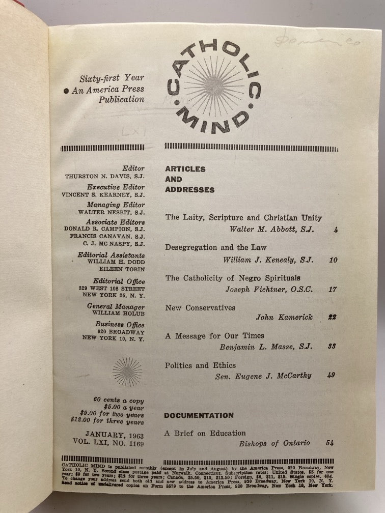The Catholic Mind LXI 1963