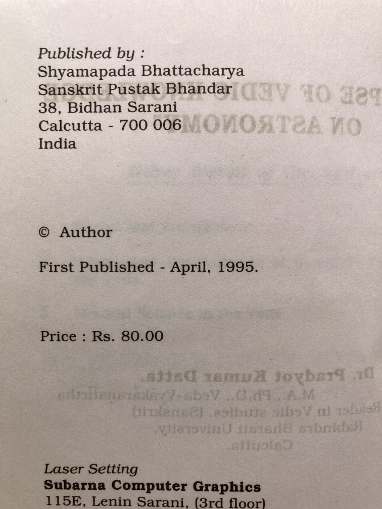 Glimpse of Vedic Knowledge on Astronomy
