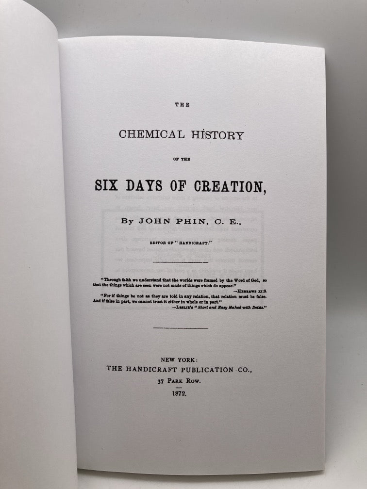 The Chemical History of the Six Days of Creation (Kessinger Legacy Reprints)