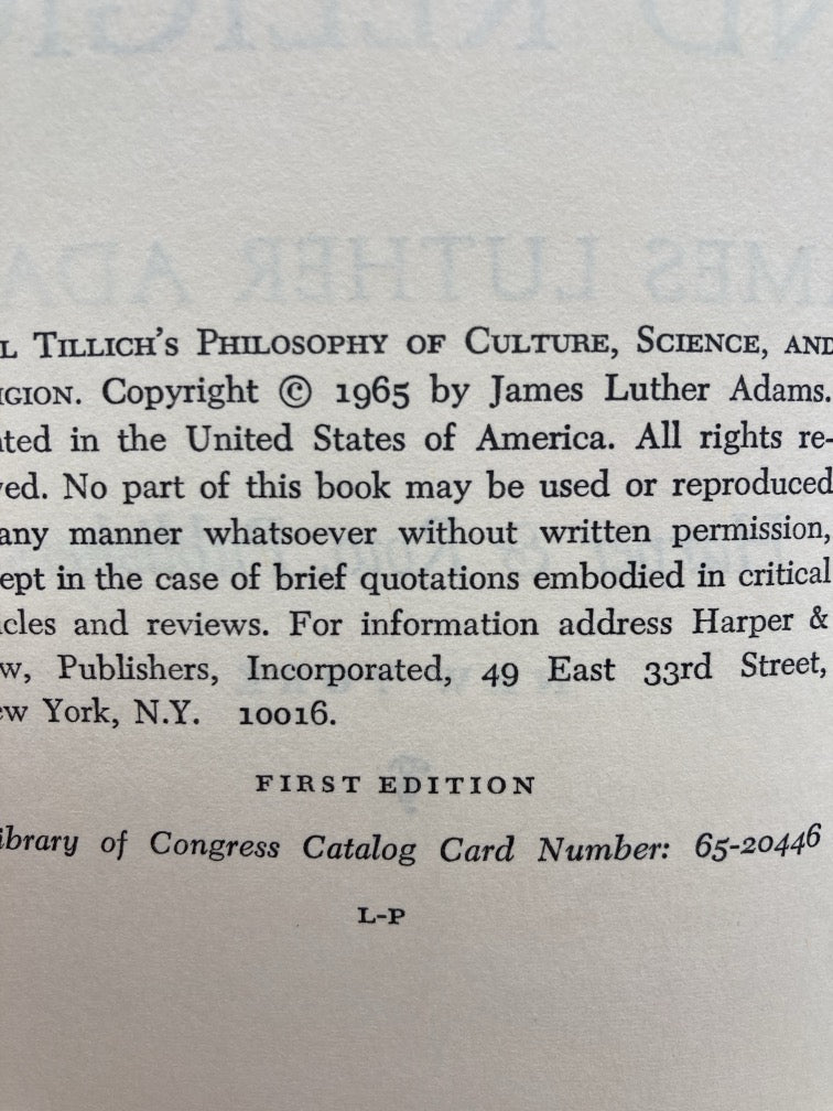 Paul Tillich's Philosophy of Culture, Science and Religion