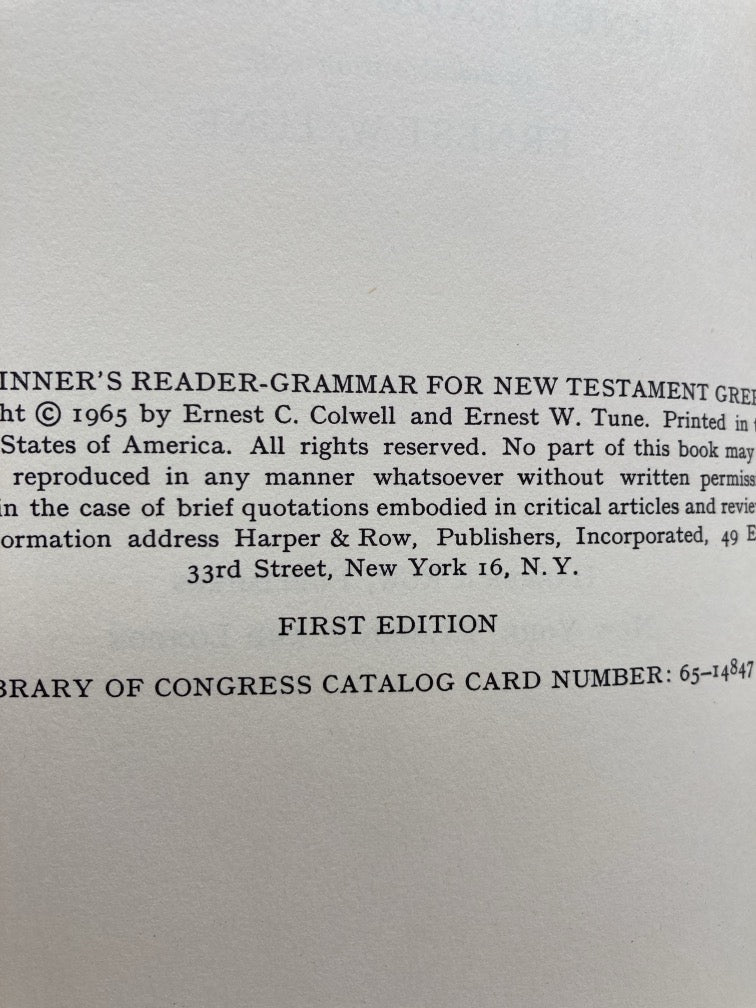 A Beginner's Reader-Grammar for New Testament Greek
