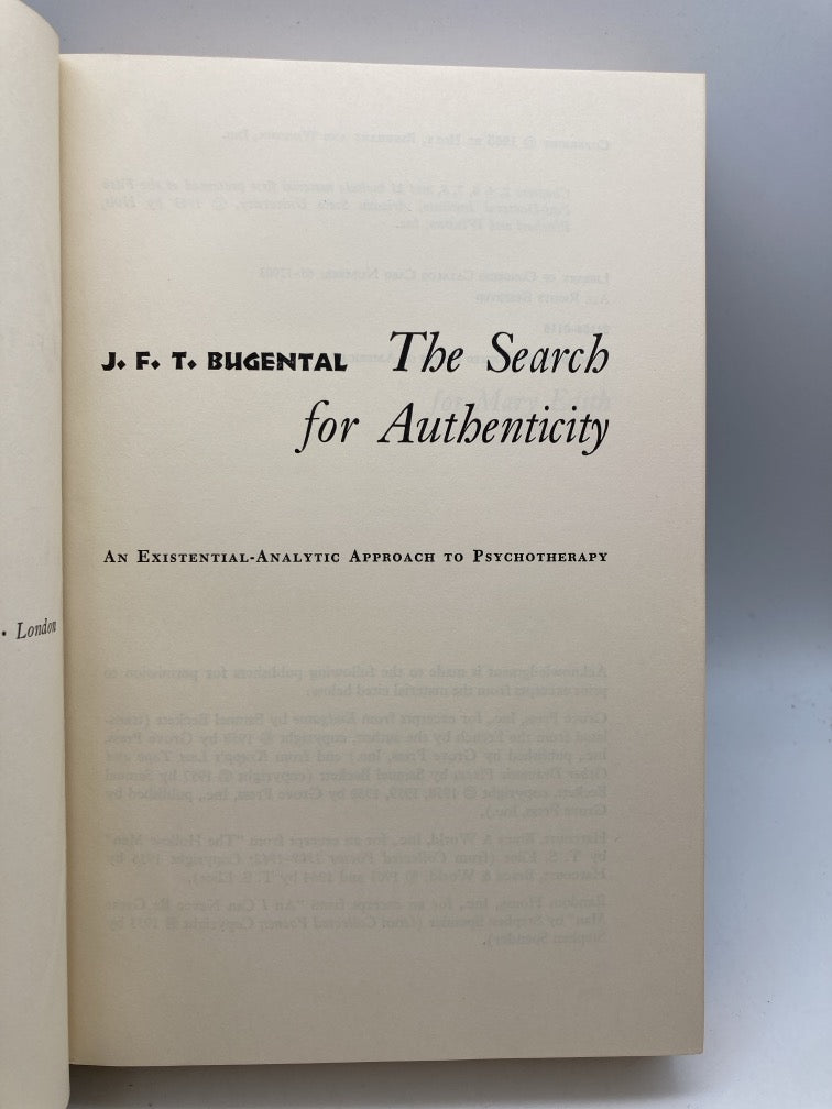 The Search for Authenticity: An Existential-Analytic Approach to Psychotherapy