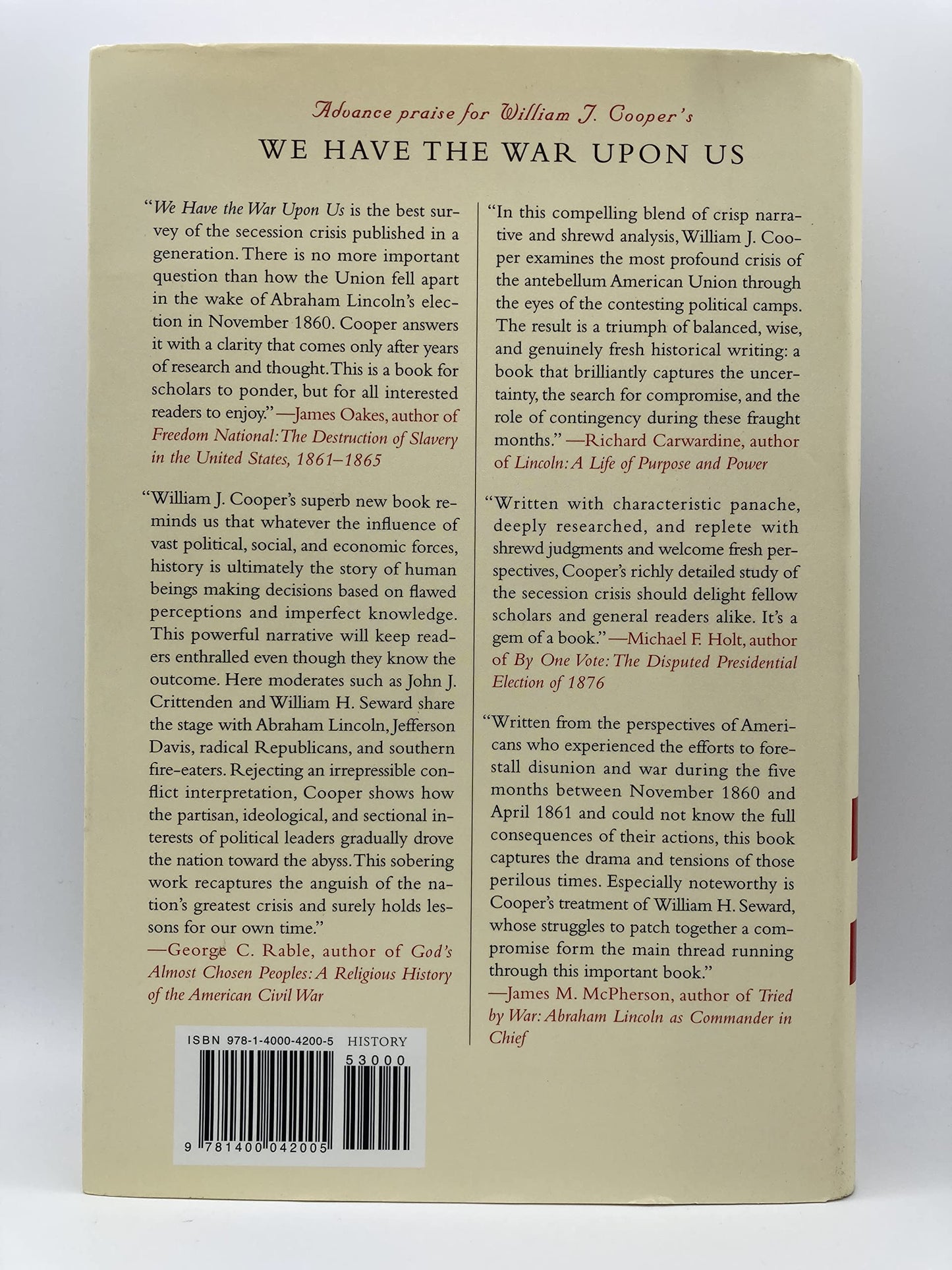 We Have the War Upon Us: The Onset of the Civil War, November 1860-April 1861