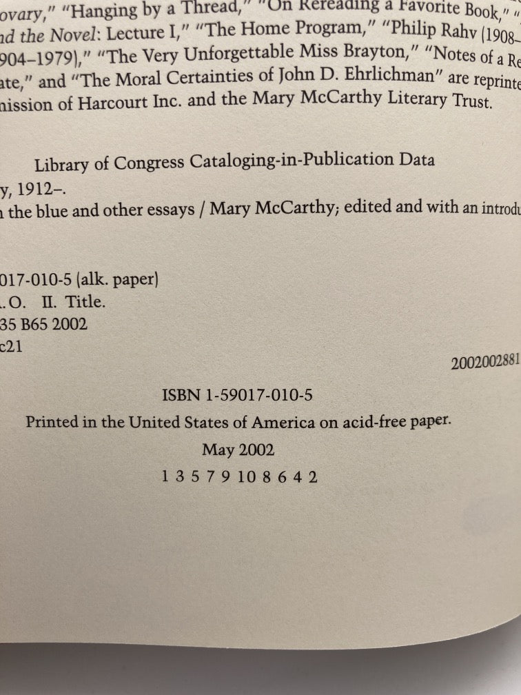 A Bolt from the Blue and Other Essays