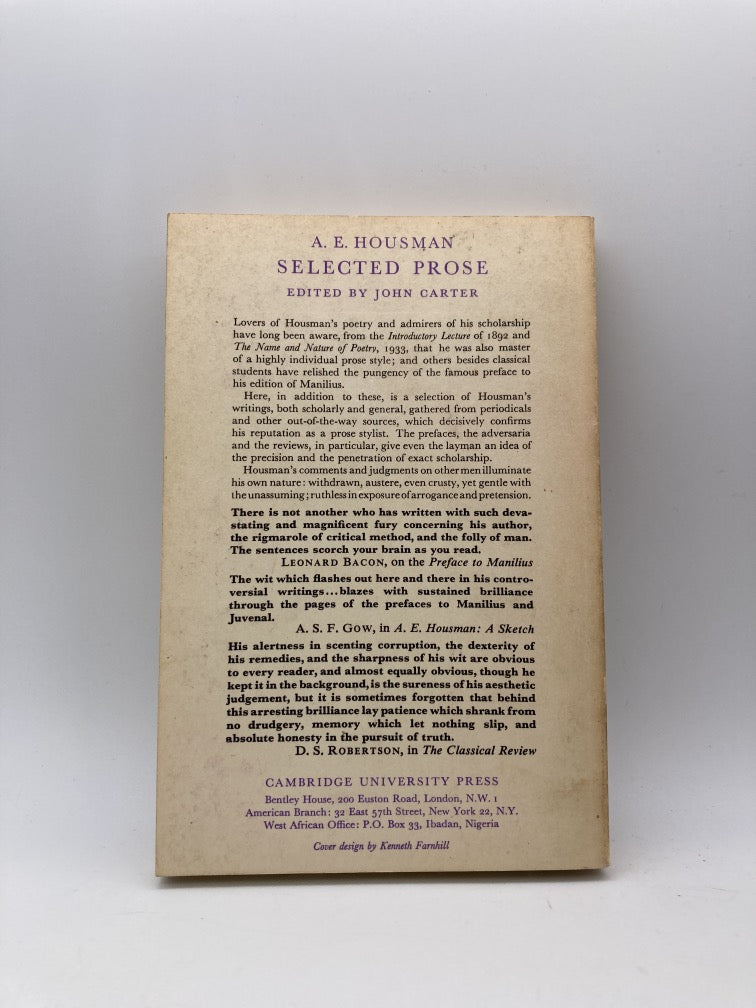 A. E. Housman: Selected Prose