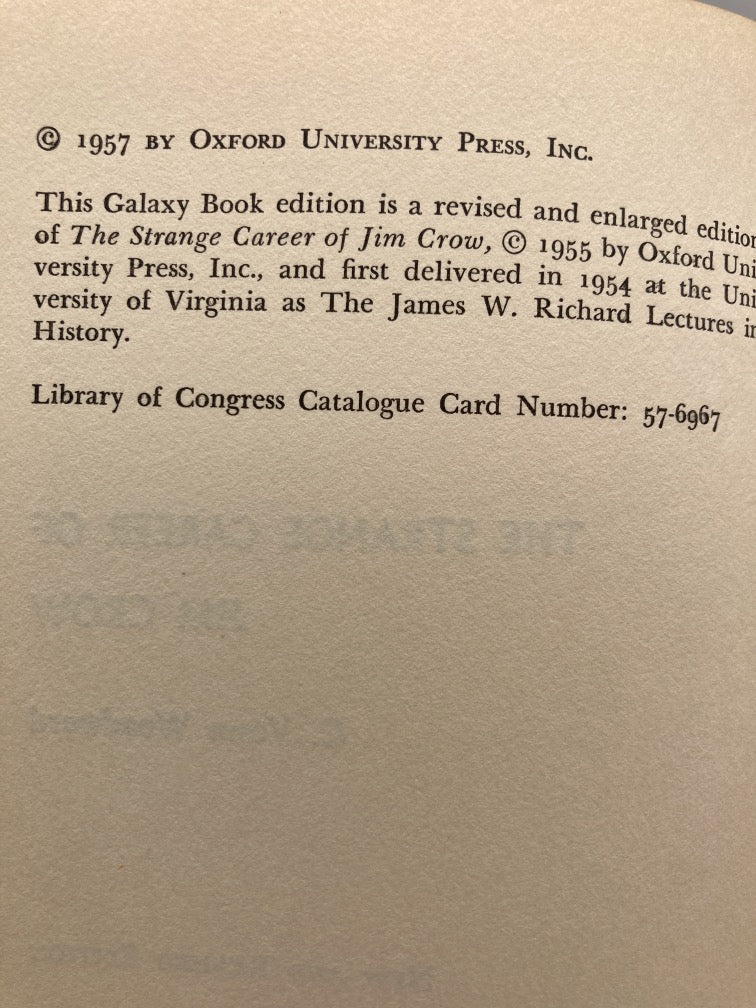 The Strange Career of Jim Crow: A Brief Account of Segregation (New and Revised Edition 1957)