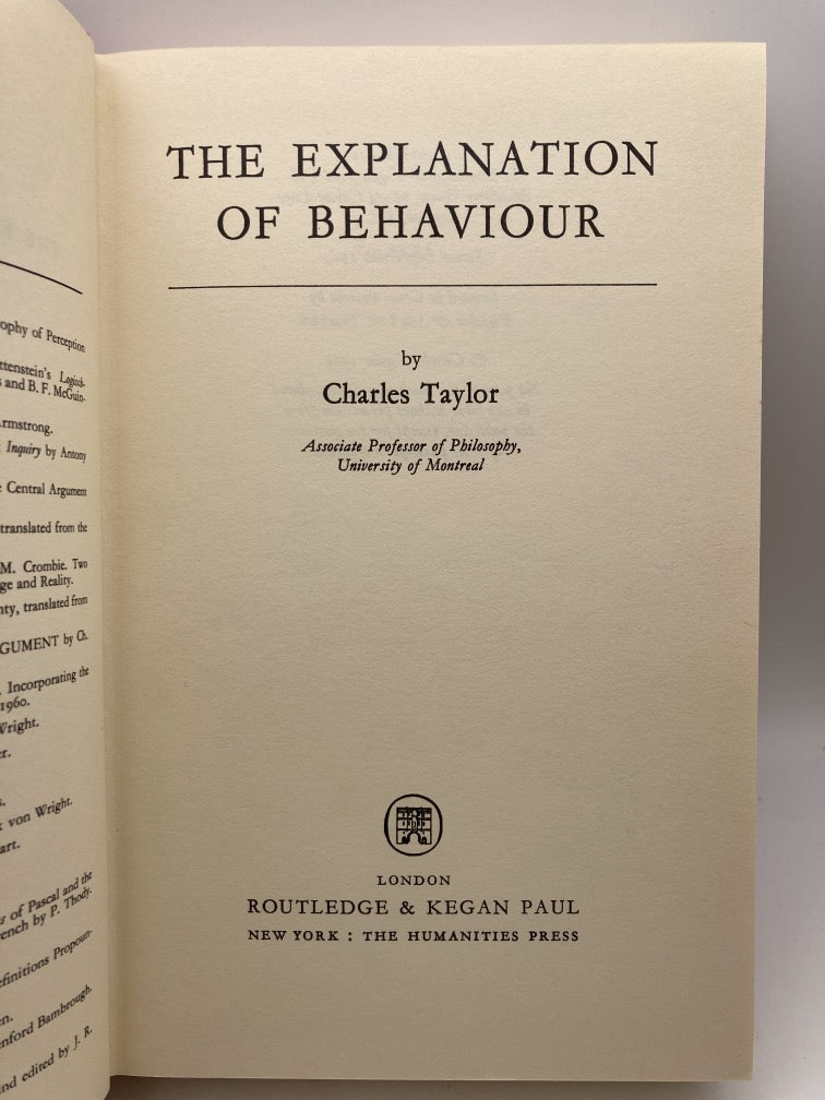 The Explanation of Behaviour: International Library of Philosophy and Scientific Method