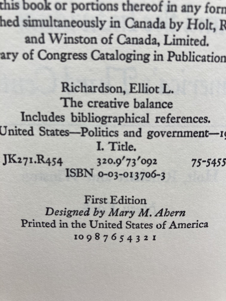 The Creative Balance: Government, Politics and the Individual in America's Third Century