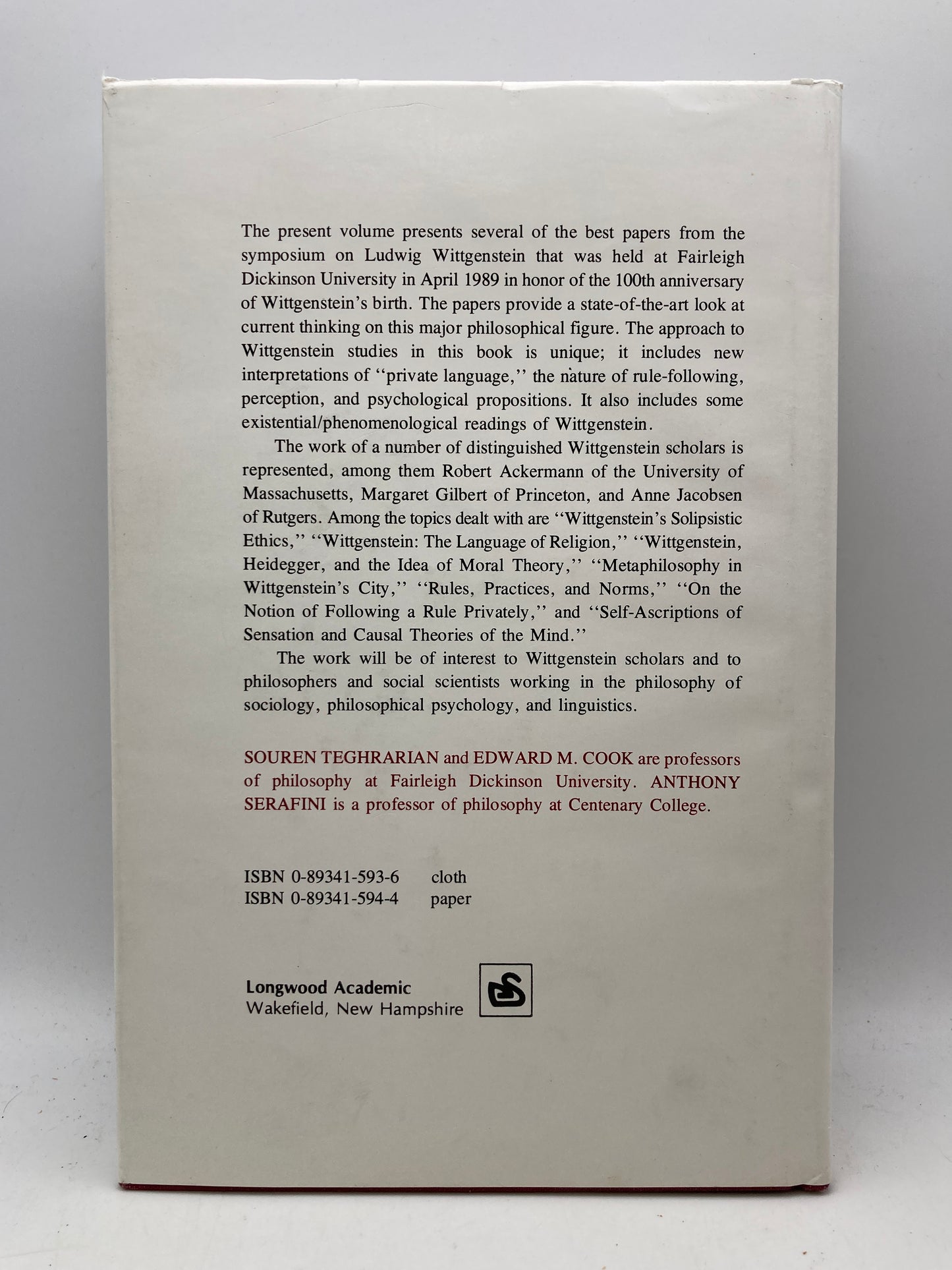 Ludwig Wittgenstein: A Symposium on the Centennial of His Birth