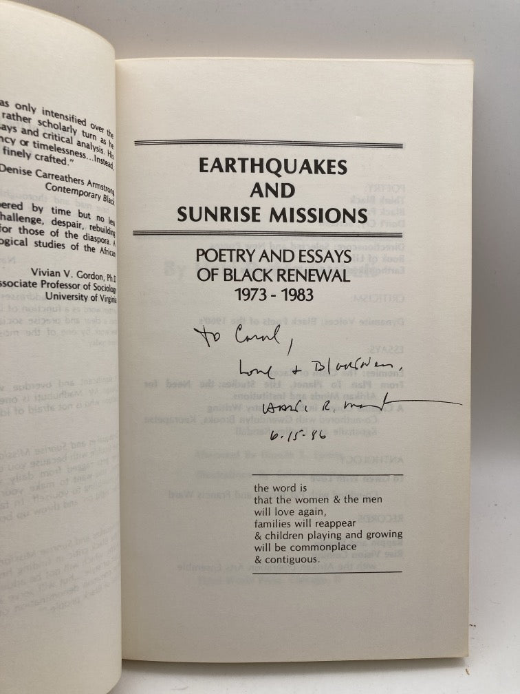 Earthquakes and Sun Rise Missions: Poetry and Essays of Black Renewal