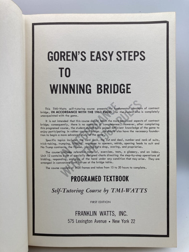 Goren's Easy Steps to Winning Bridge + Self-Tutoring Course Supplement + Practice Hands Worksheets