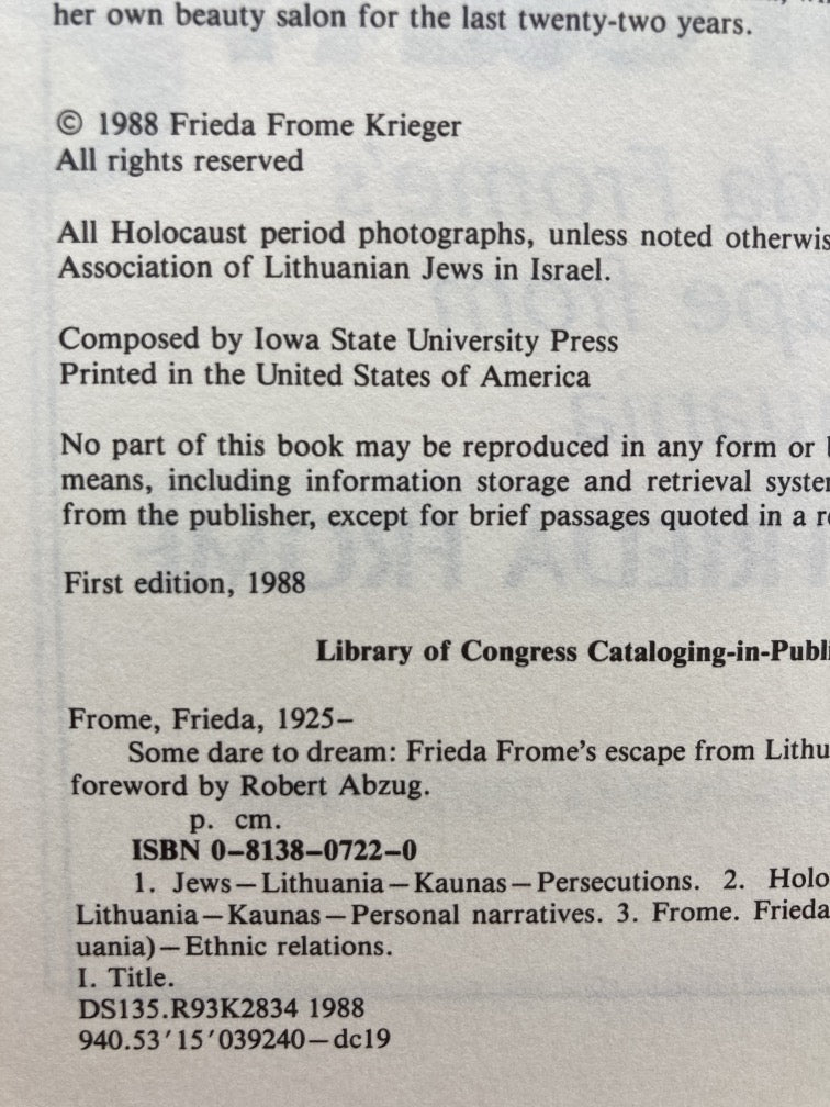Some Dare to Dream: Frieda Frome's Escape from Lithuania