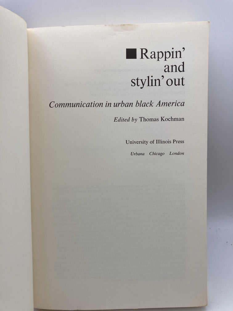 Rappin' and Stylin' Out: Communication in Urban Black America