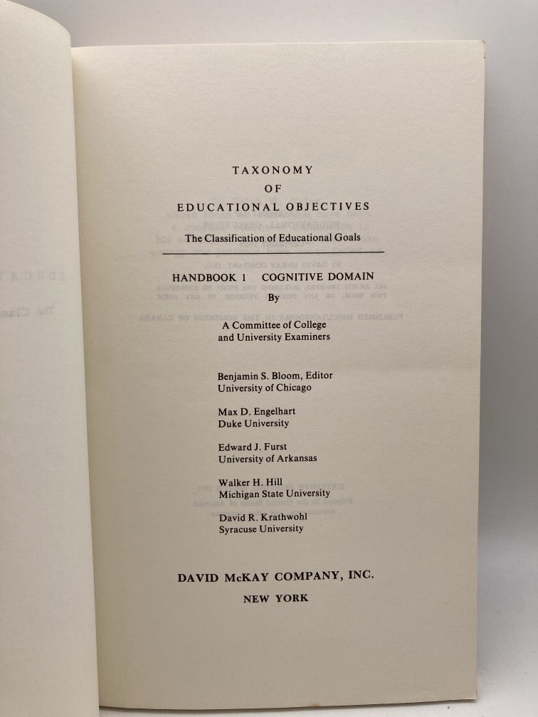 Taxonomy of Educational Objectives: The Classification of Educational Goals: Books 1 & 2