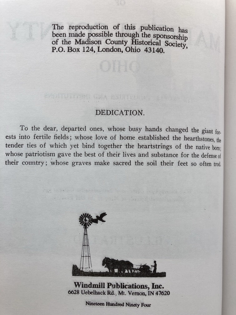 History of Madison County Ohio: Its People, Industries and Institutions (1994 Reprint)
