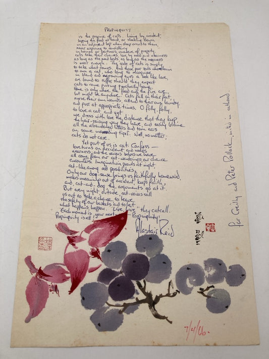 Propinquity: Poem Handwritten by Alastair Reid in 1966