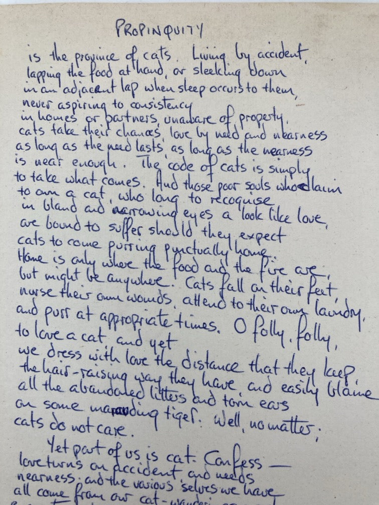 Propinquity: Poem Handwritten by Alastair Reid in 1966
