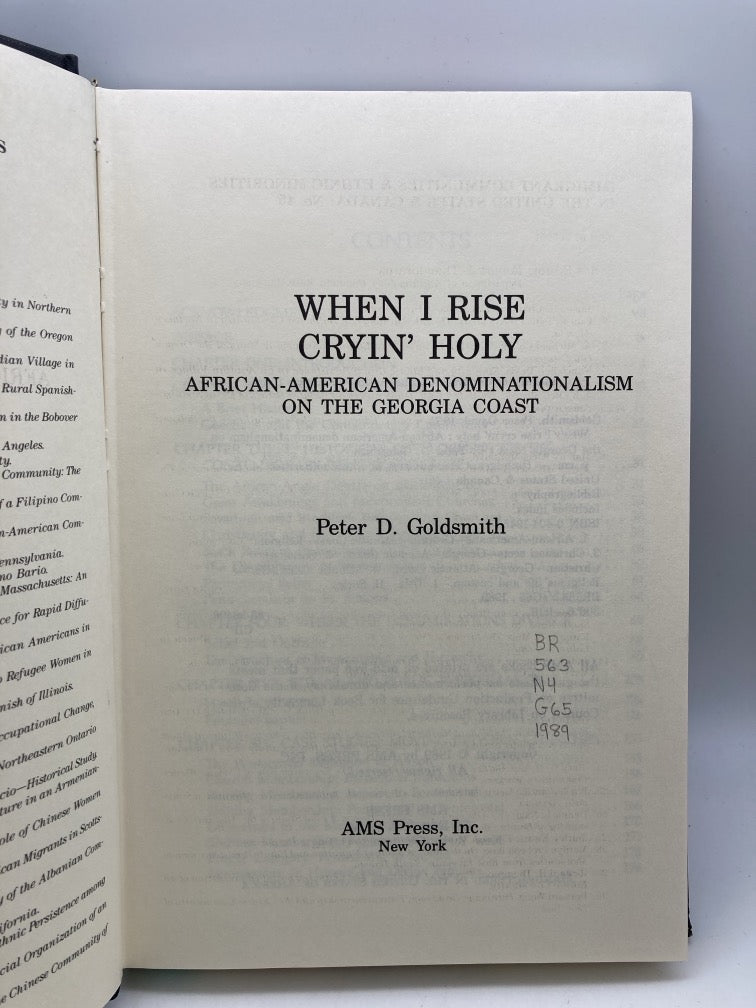 When I Rise Cryin' Holy: African-American Denominationalism on the Georgia Coast