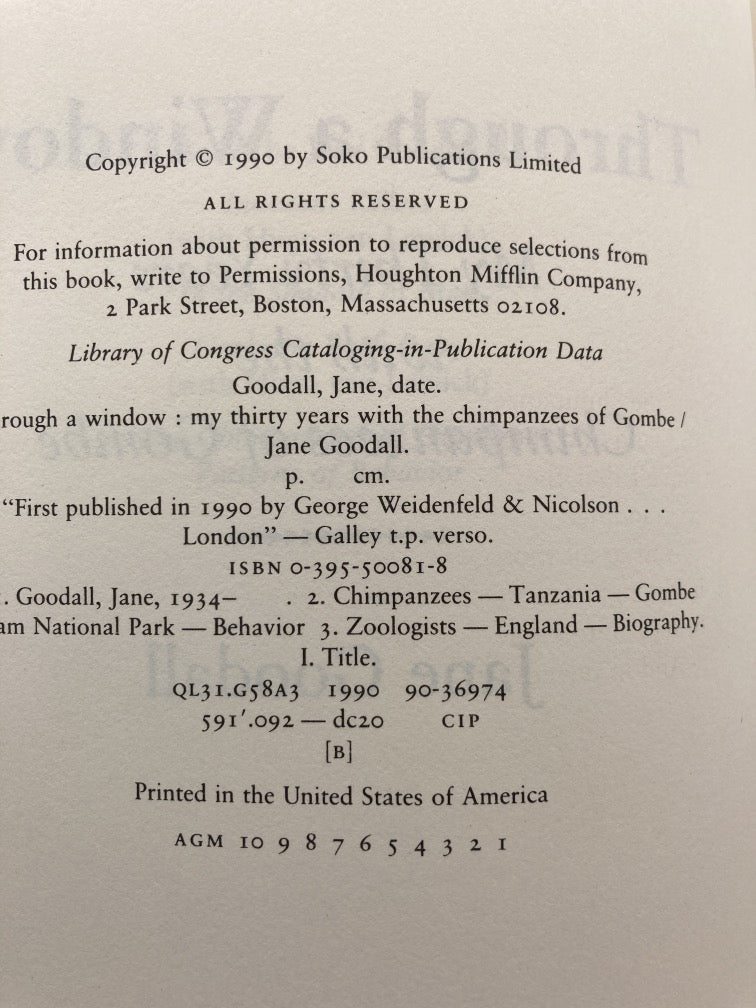 Through a Window: My Thirty Years With the Chimpanzees of Gombe