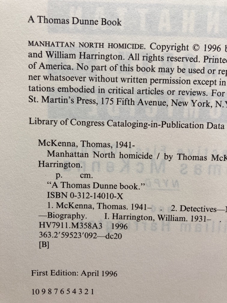 Manhattan North Homicide: Detective First Grade Thomas McKenna NYPD